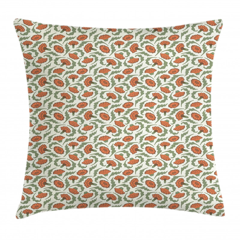 Carnations Curlicue Leaves Pillow Cover