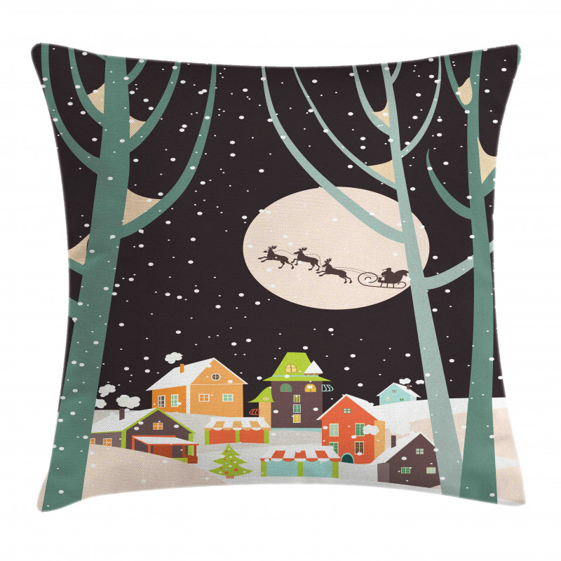 Snow Santa with Deer Town Pillow Cover