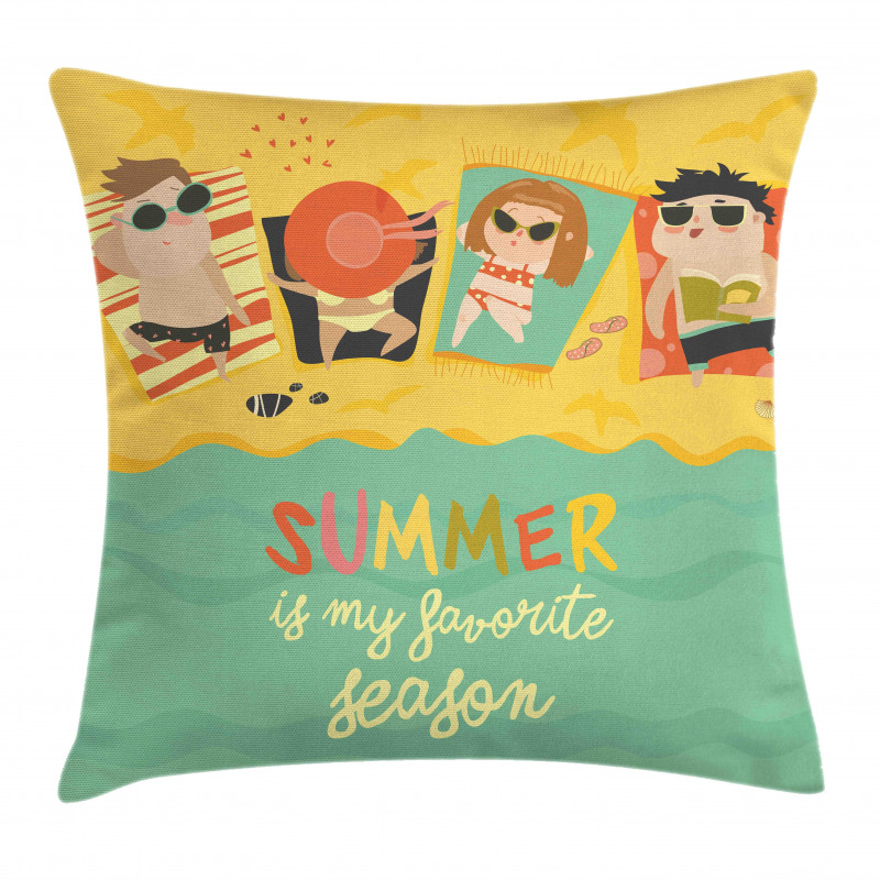 Sunbathing Kids Beach Doodle Pillow Cover