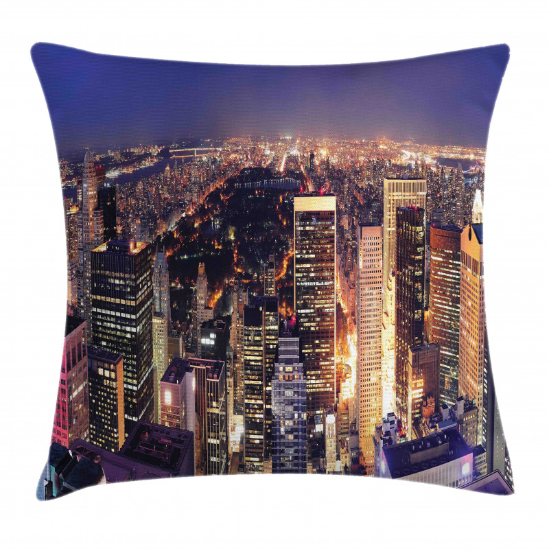 New York Panoramic Aerial Night Pillow Cover