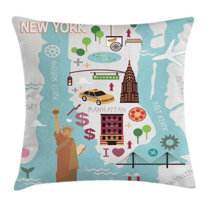 New York Infographic Doodle Map Pillow Cover