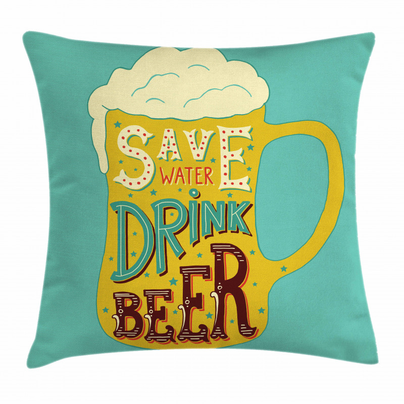 Foamy Beer Glasses Words Pillow Cover
