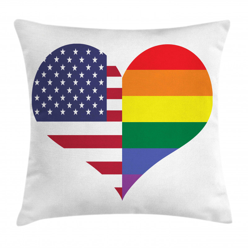 Heart with Old Glory Rainbow Pillow Cover