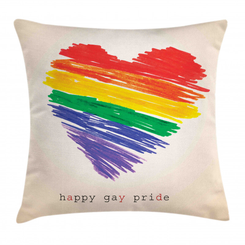 Happy Gay Pride Rainbow Heart Pillow Cover