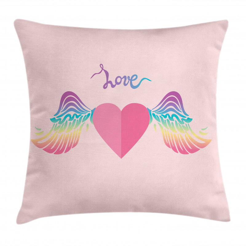 Love Heart Rainbow Wings Pillow Cover