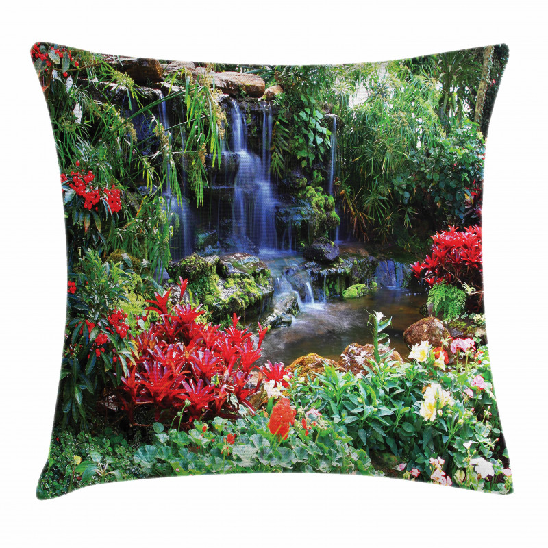 Spring Forest Waterfall Pillow Cover