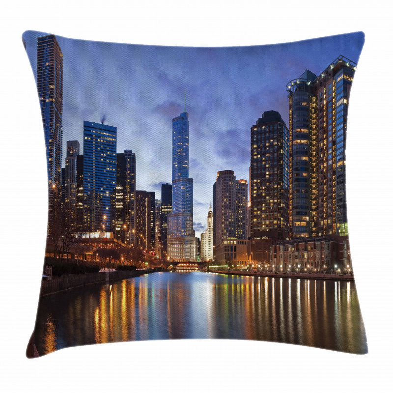 Chicago Riverside at Night Pillow Cover