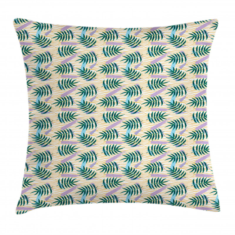 Exotic Leaves Wavy Stripes Pillow Cover