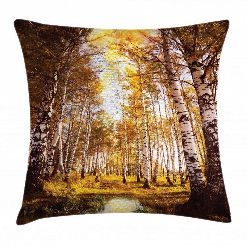 Autumn Birch Trees River Pillow Cover