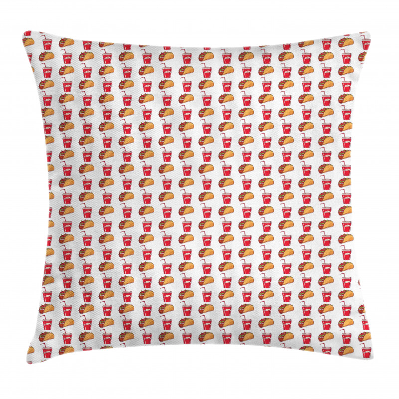 Tacos and Soda Cups with Pipes Pillow Cover