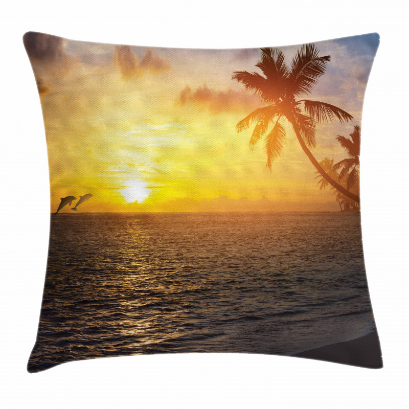 Palm Tree Island Sunset Pillow Cover