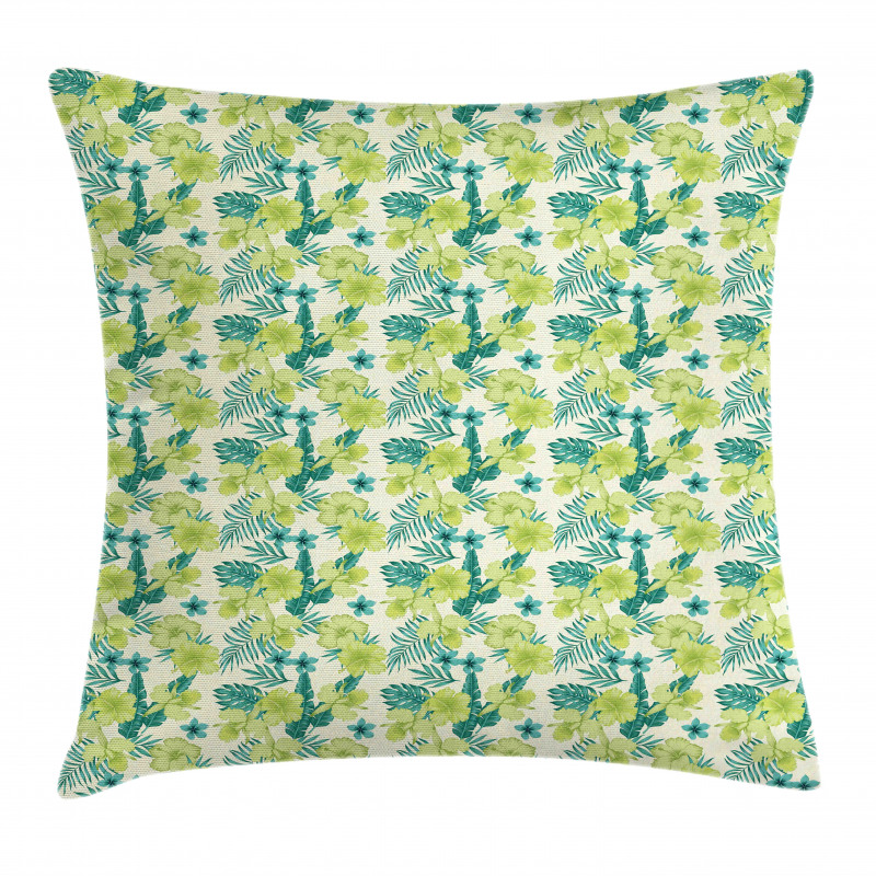 Hibiscus and Banana Leaves Pillow Cover