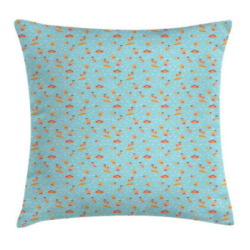 People Swimming Surfing Pillow Cover