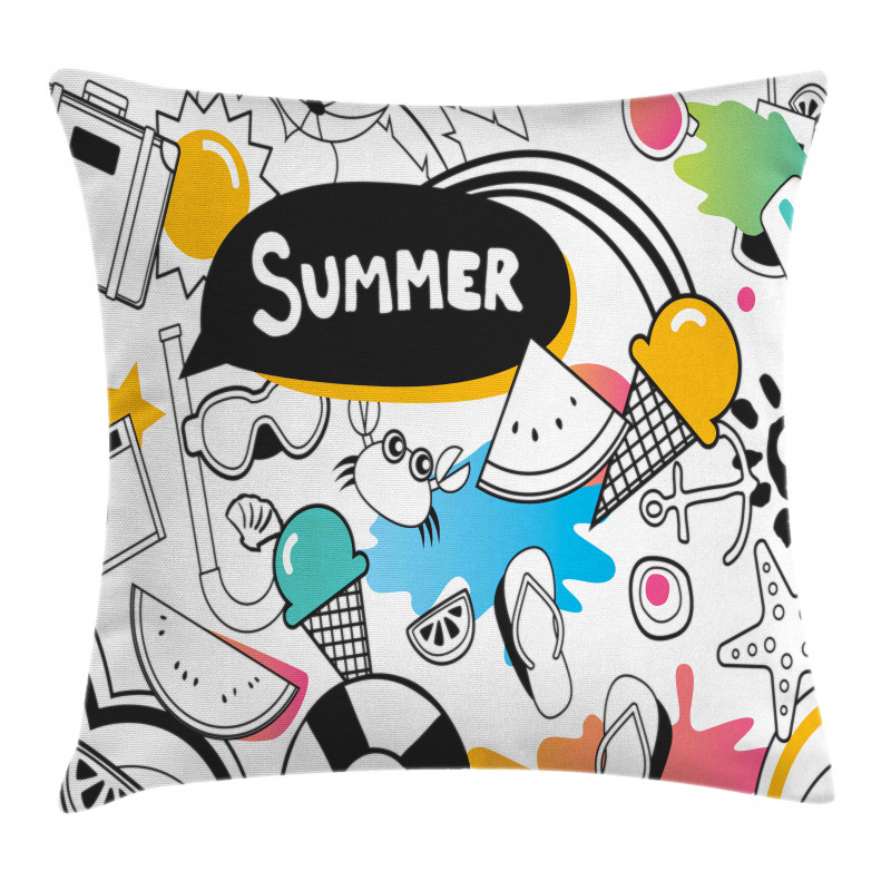 Summer Items Pictogram Pillow Cover