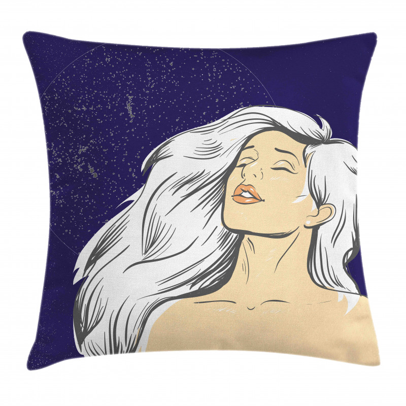 Comic Drawing Woman at Night Pillow Cover