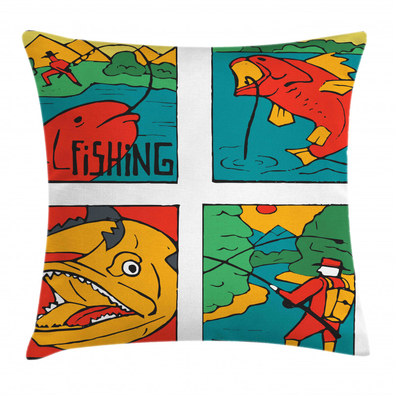 Fisherman Caricature Pillow Cover