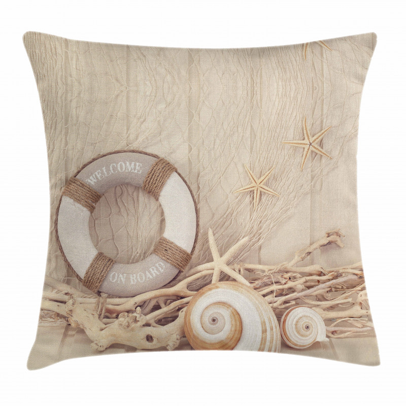 Life Buoy Wooden Sepia Pillow Cover