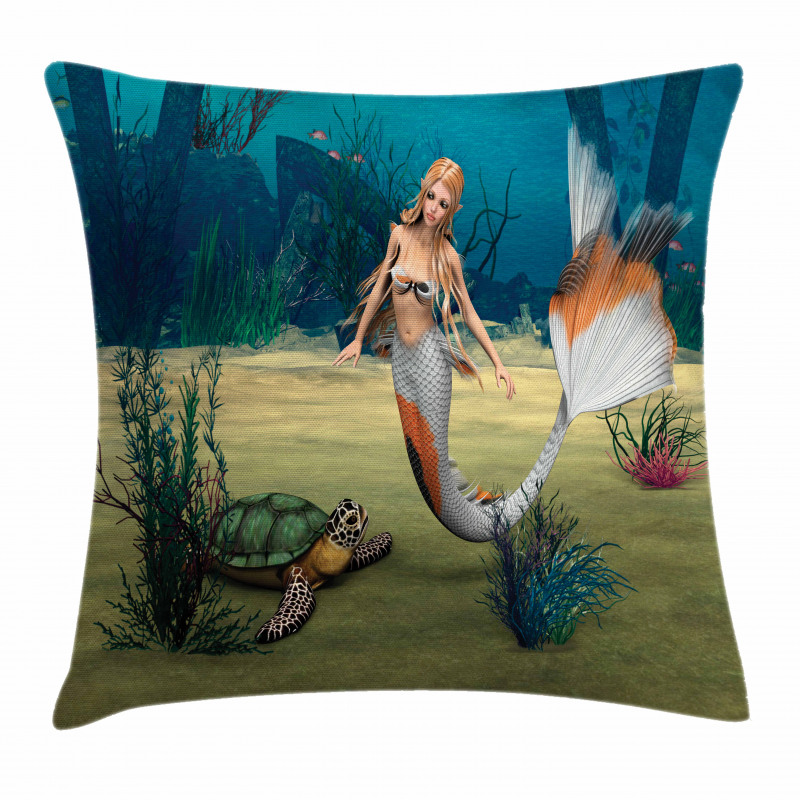 Mermaid Turtle Ocean Pillow Cover