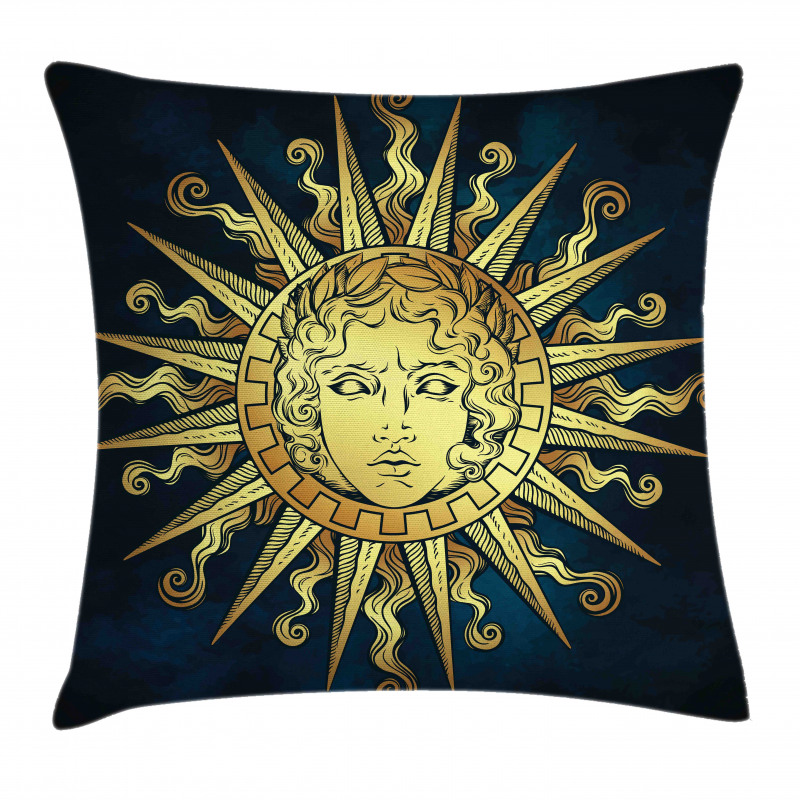 Sun with Antique Woman Face Pillow Cover