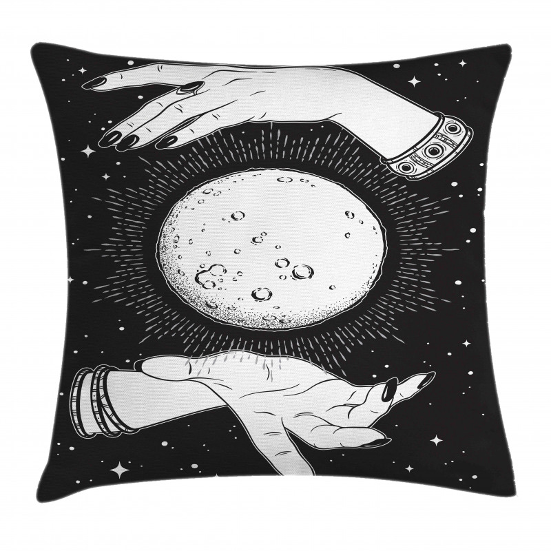 Moon in Fortune Teller Hands Pillow Cover