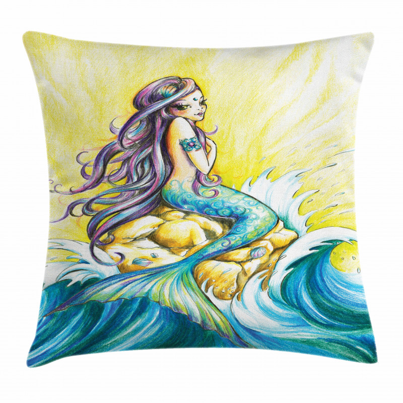 Fantasy Woman on Rock Pillow Cover