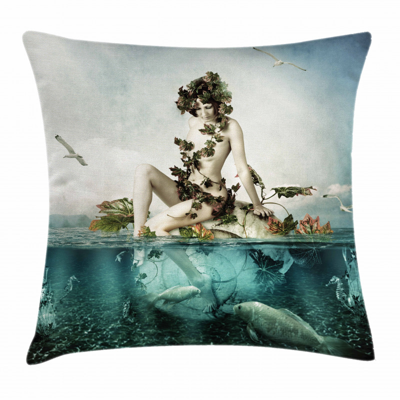 Mermaid on a Shell Pillow Cover