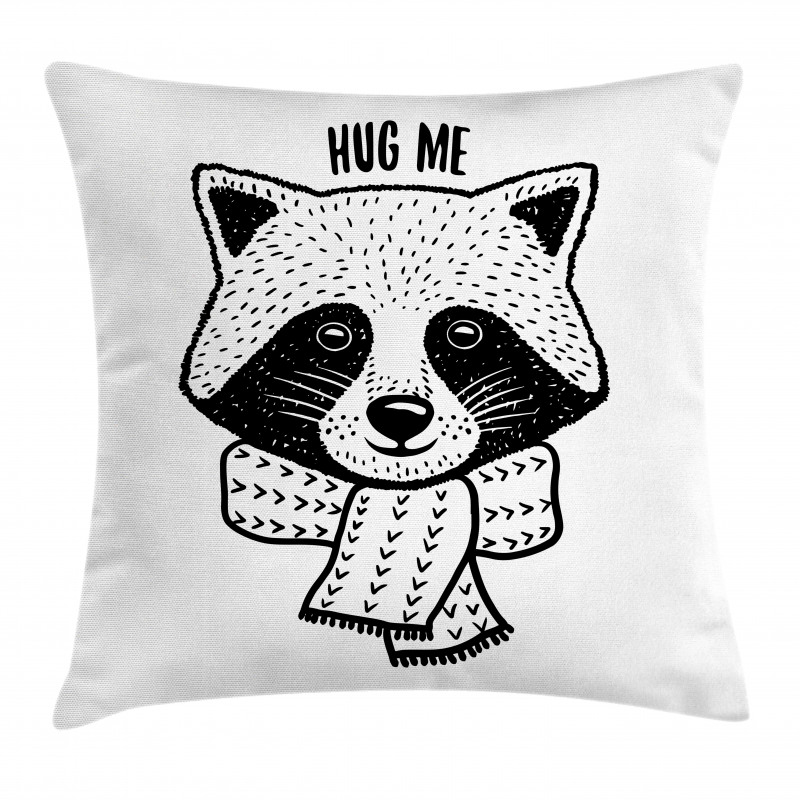 Raccoon with Hug Me Words Pillow Cover