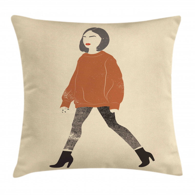 Girl in Fashionable Clothes Pillow Cover