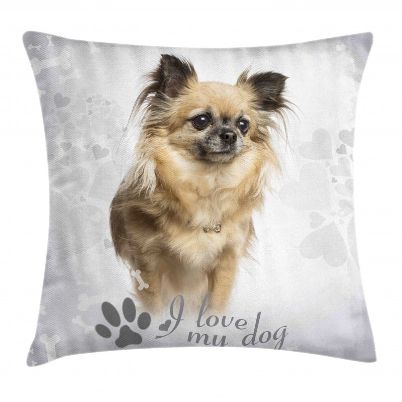 I Love My Dog Paw Print Pillow Cover