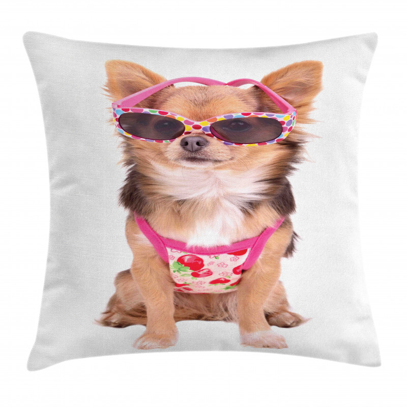 Puppy with Summer Clothes Pillow Cover