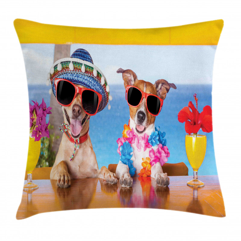 Tropic Summer Dog Friends Pillow Cover