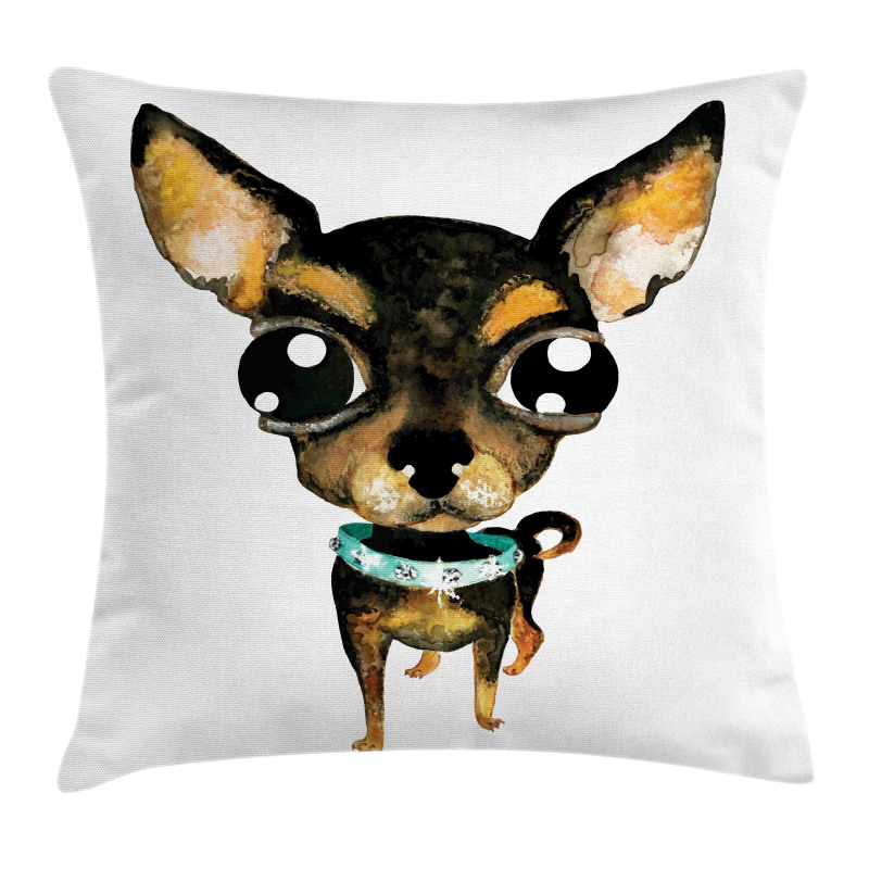 Gem Collar Big Eyed Dog Pillow Cover