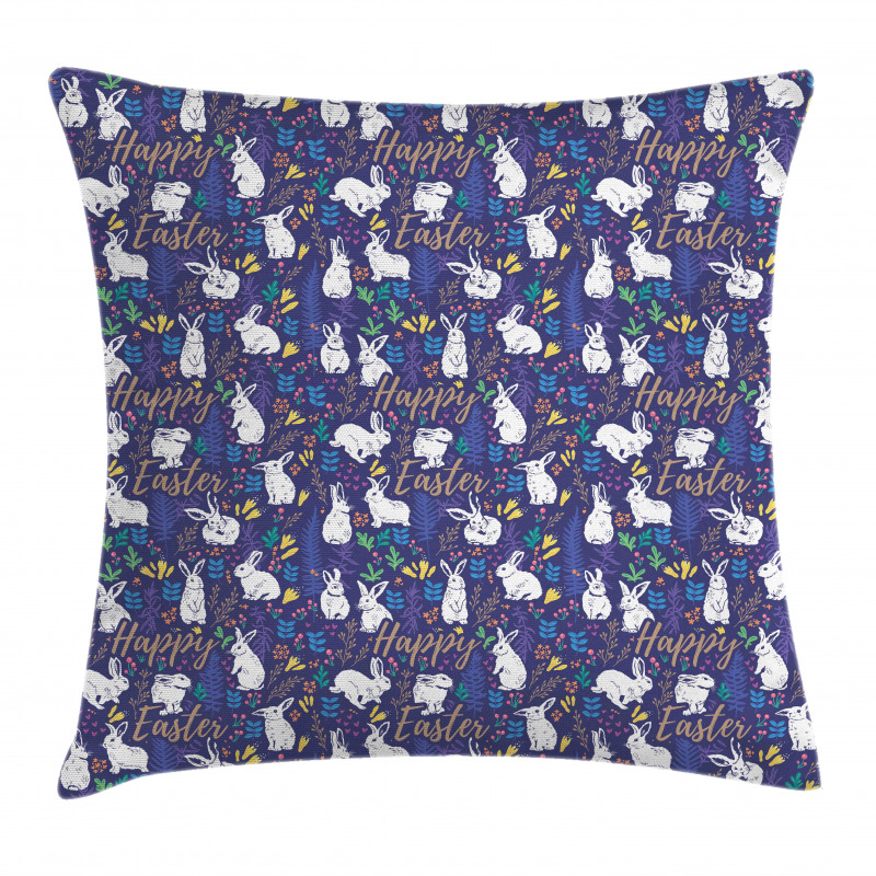 Floral Bunnies Poses Pillow Cover