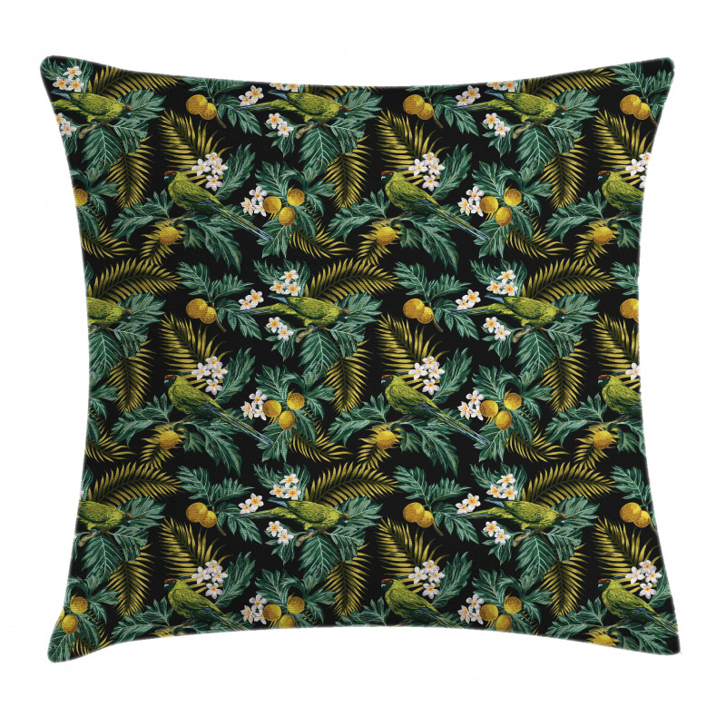 Palm Plumeria and Bird Pillow Cover