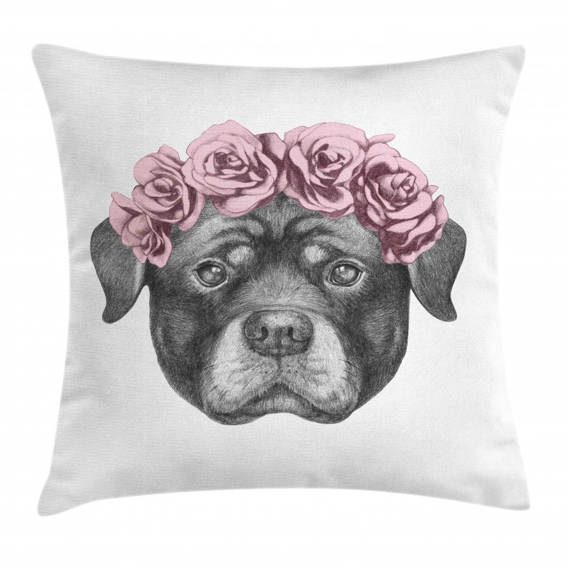 Portrait of Dog in Roses Pillow Cover