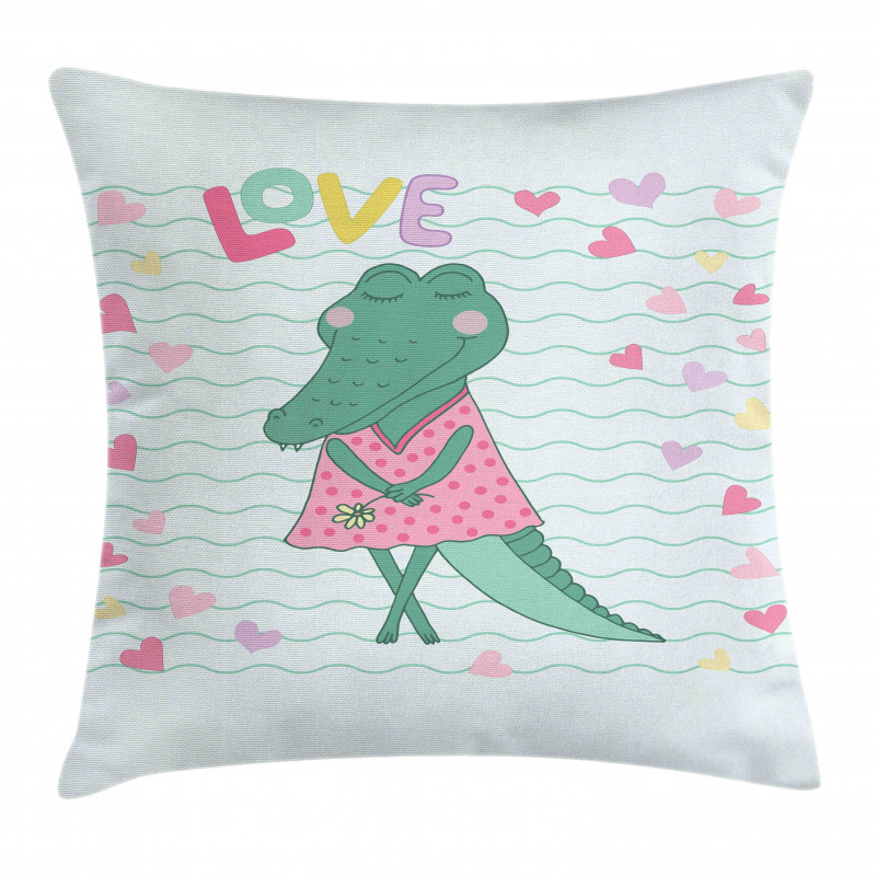 Female Crocodile with Love Pillow Cover