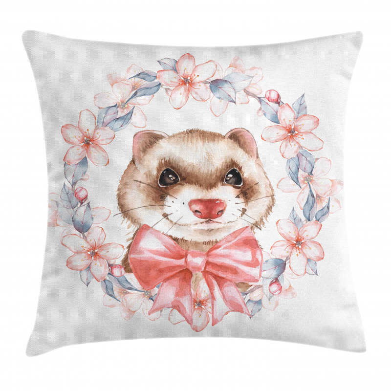 Portrait with Ribbon Wreath Pillow Cover