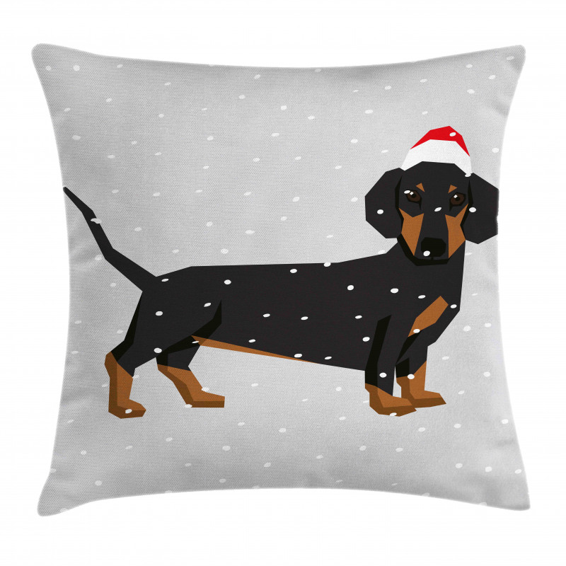 Dog Wears Xmas Hat Snow Pillow Cover