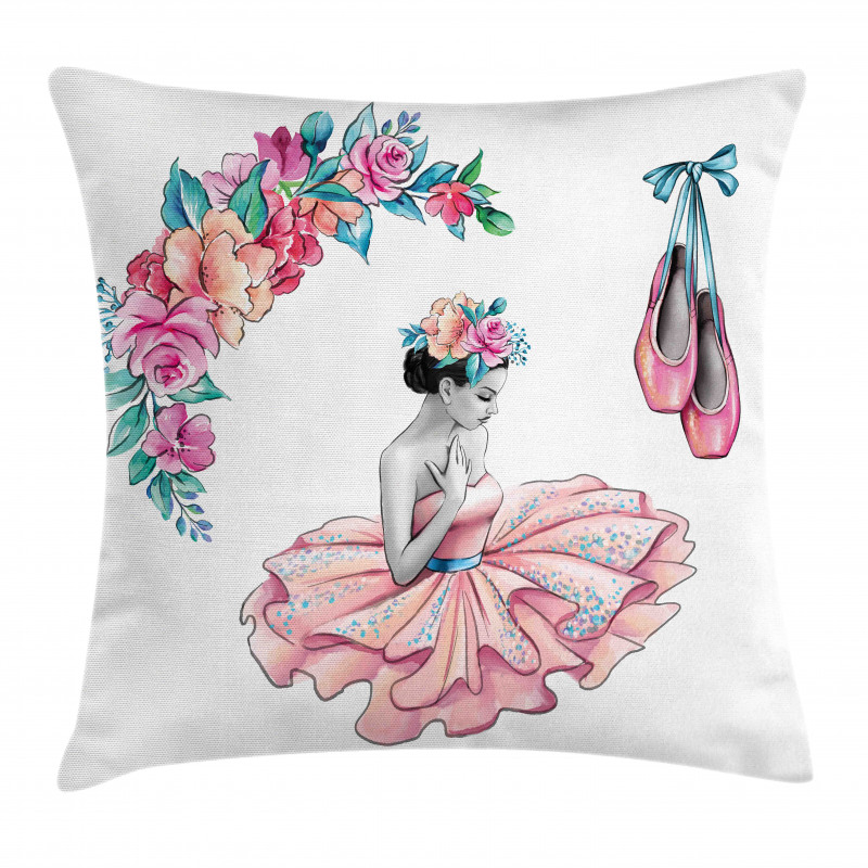 Dancer Girl in Flowers Pillow Cover