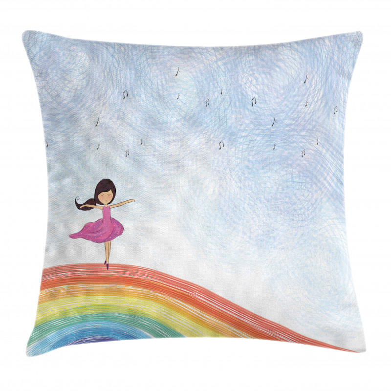 Girl Dances on Rainbow Pillow Cover