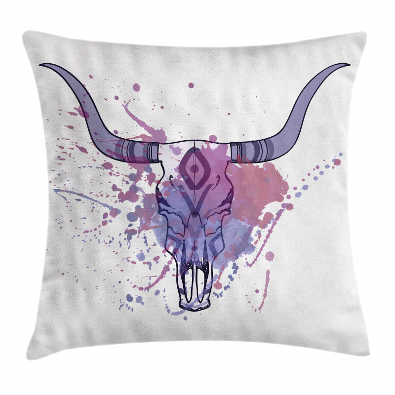 Bull Skull with Splashes Pillow Cover