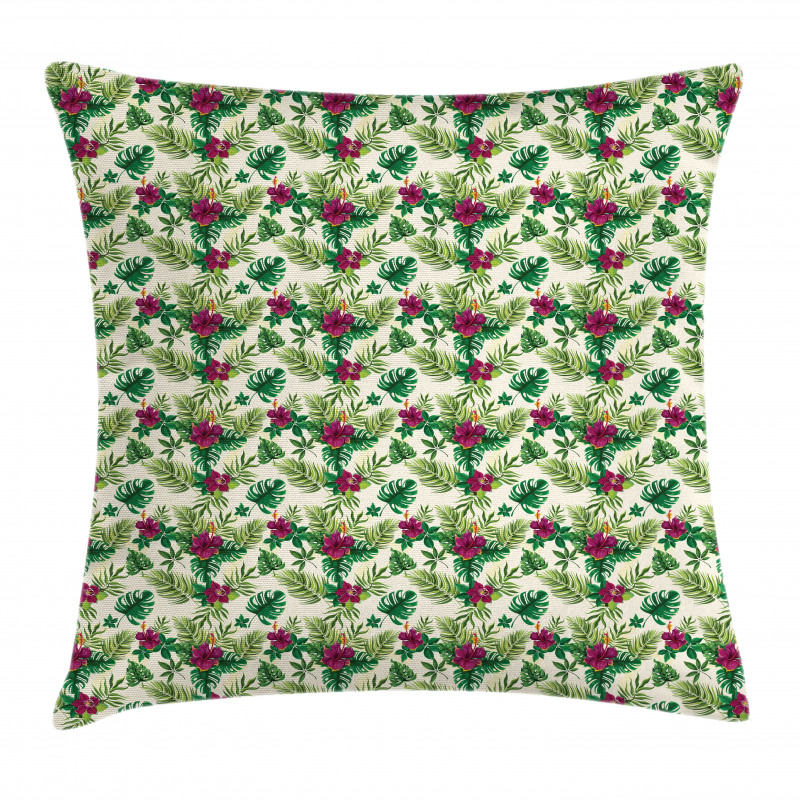 Exotic Foliage and Hibiscus Pillow Cover