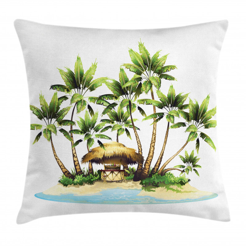 Trees and Bungalow Tiki Bar Pillow Cover