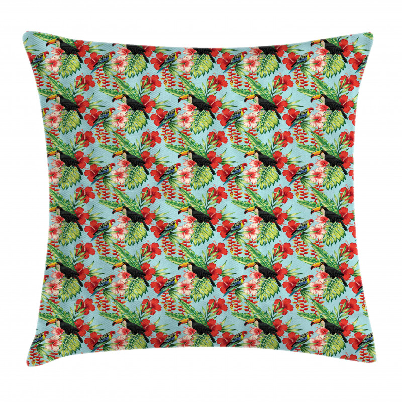 Hibiscus Parrot and Toucan Pillow Cover