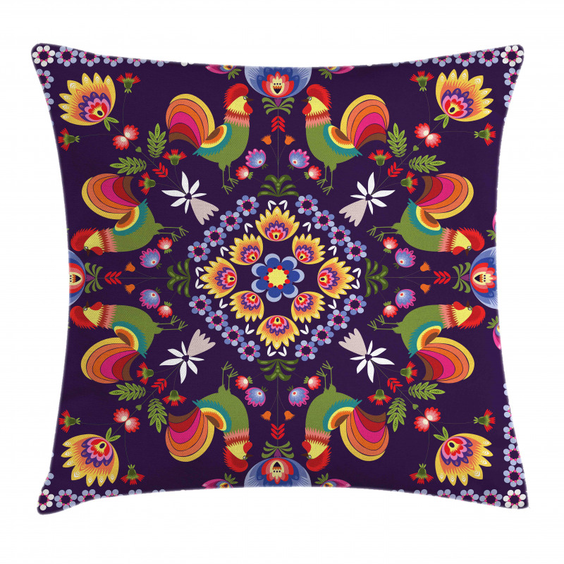 Rooster and Flowers Pillow Cover