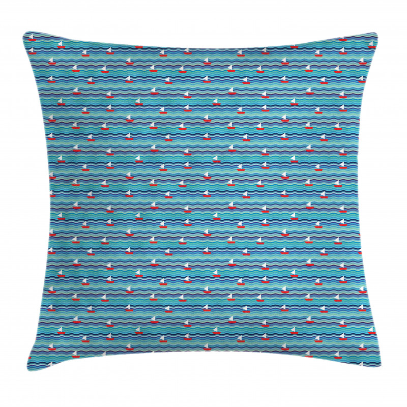 Boats on Abstract Waves Pillow Cover