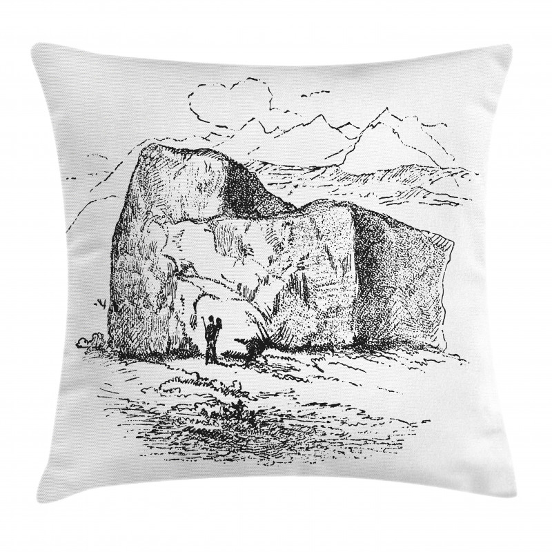 Hand Drawn Mountain Design Pillow Cover