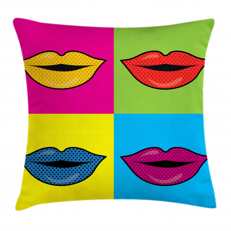 Colored Lips in Squares Pillow Cover
