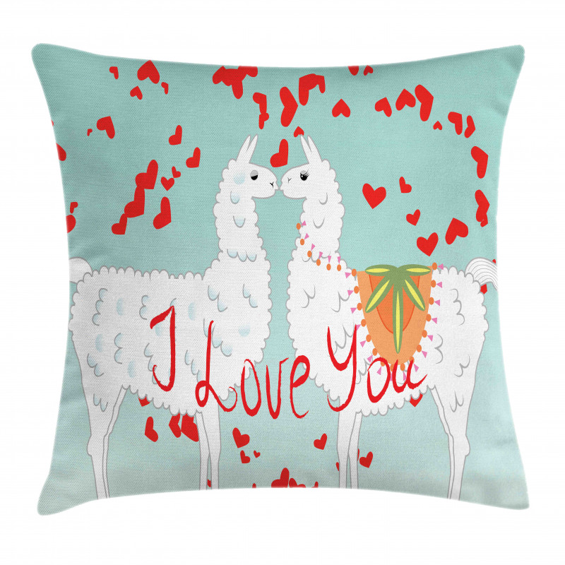 Lover Llamas and Hearts Pillow Cover