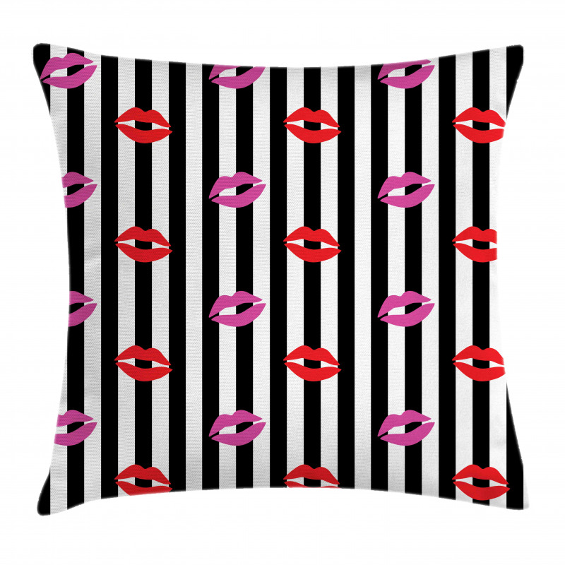 Lipstick Prints on Stripes Pillow Cover